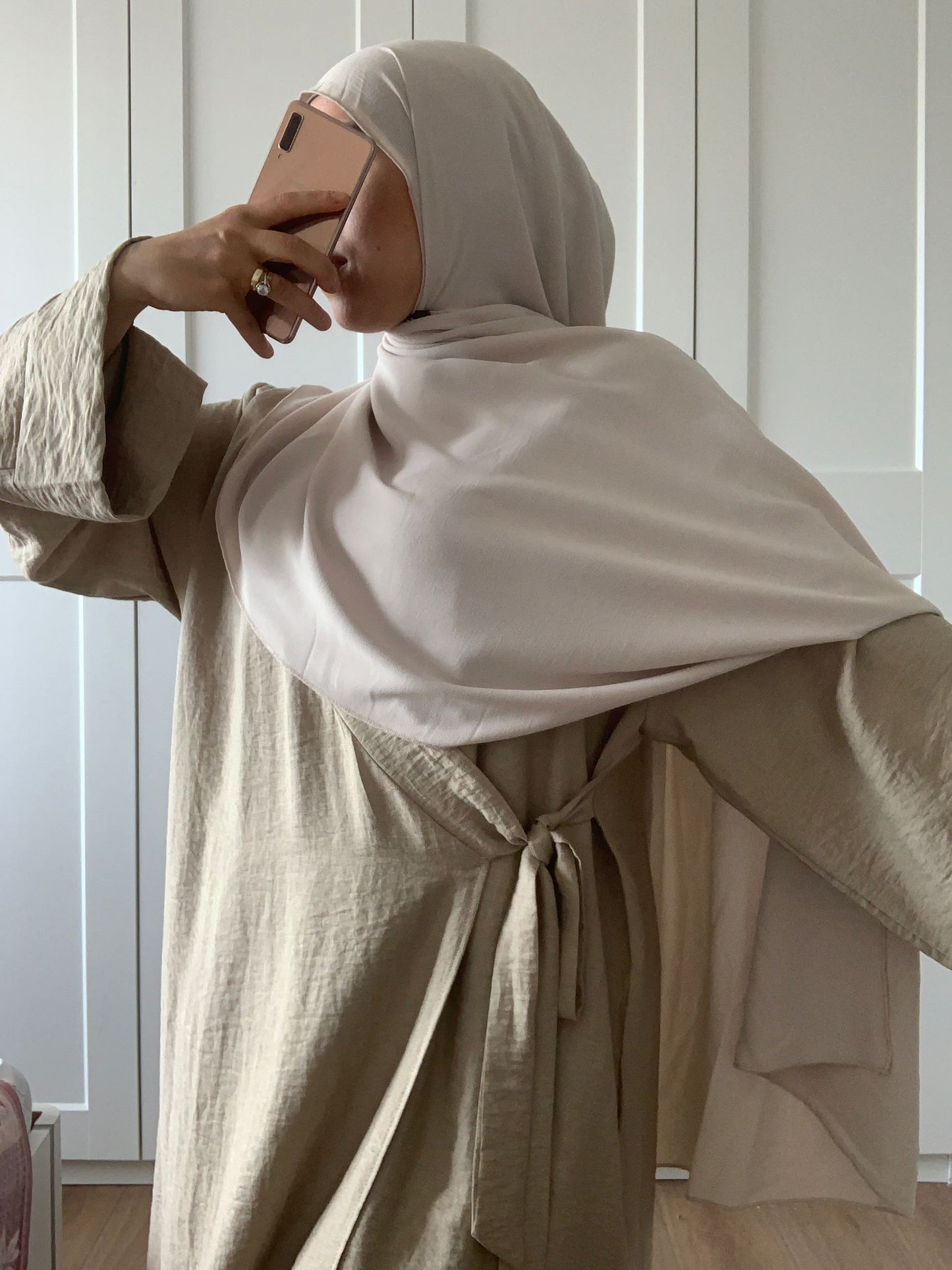 NEU! Abaya HALIMA Taupe-Mokka (Viskose und Leinen)