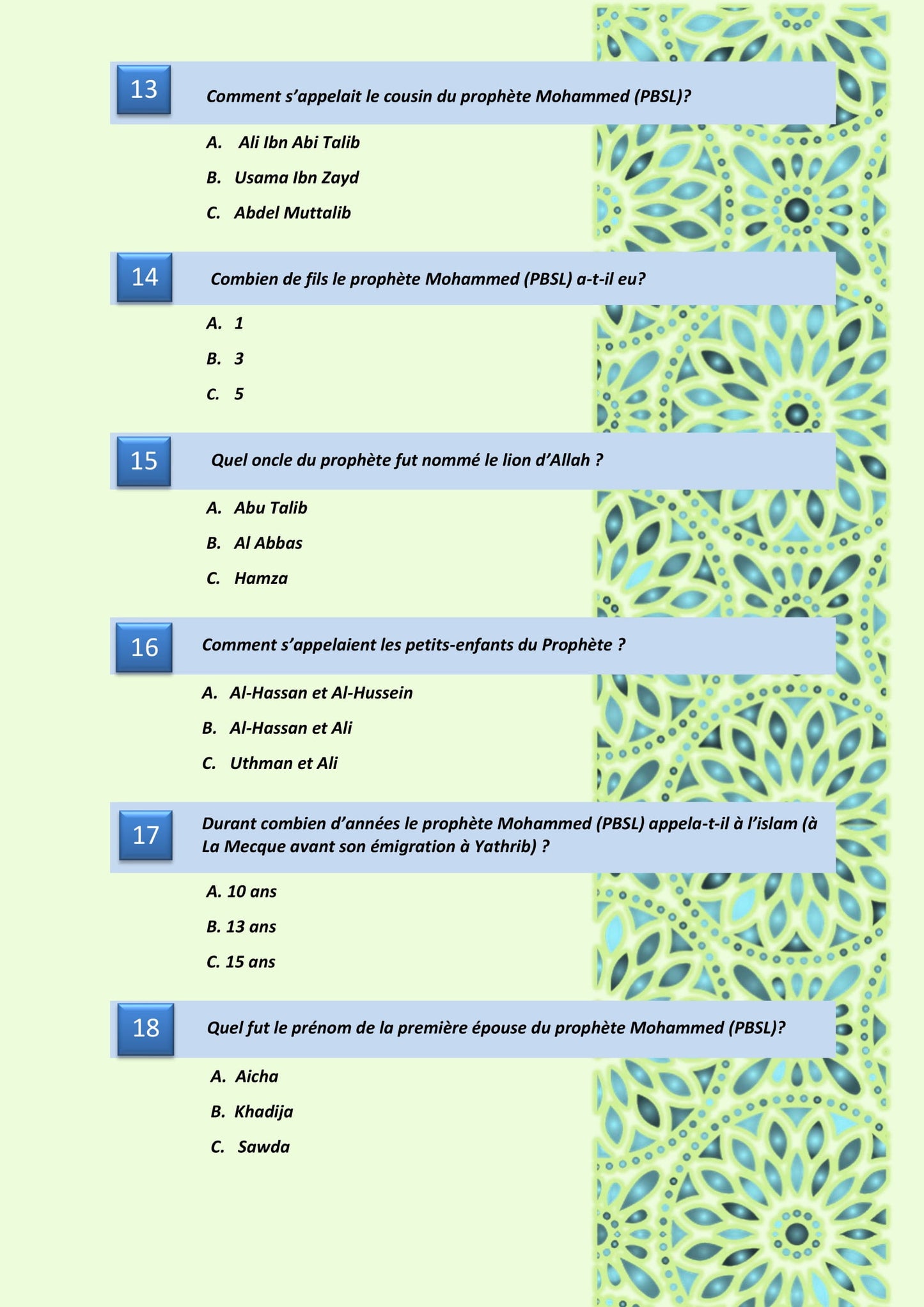 100 questions sur le prophète Mohammed s.s. (PBSL)